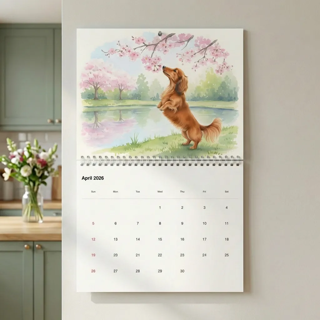 Custom pet calendar hanging on wall - apr