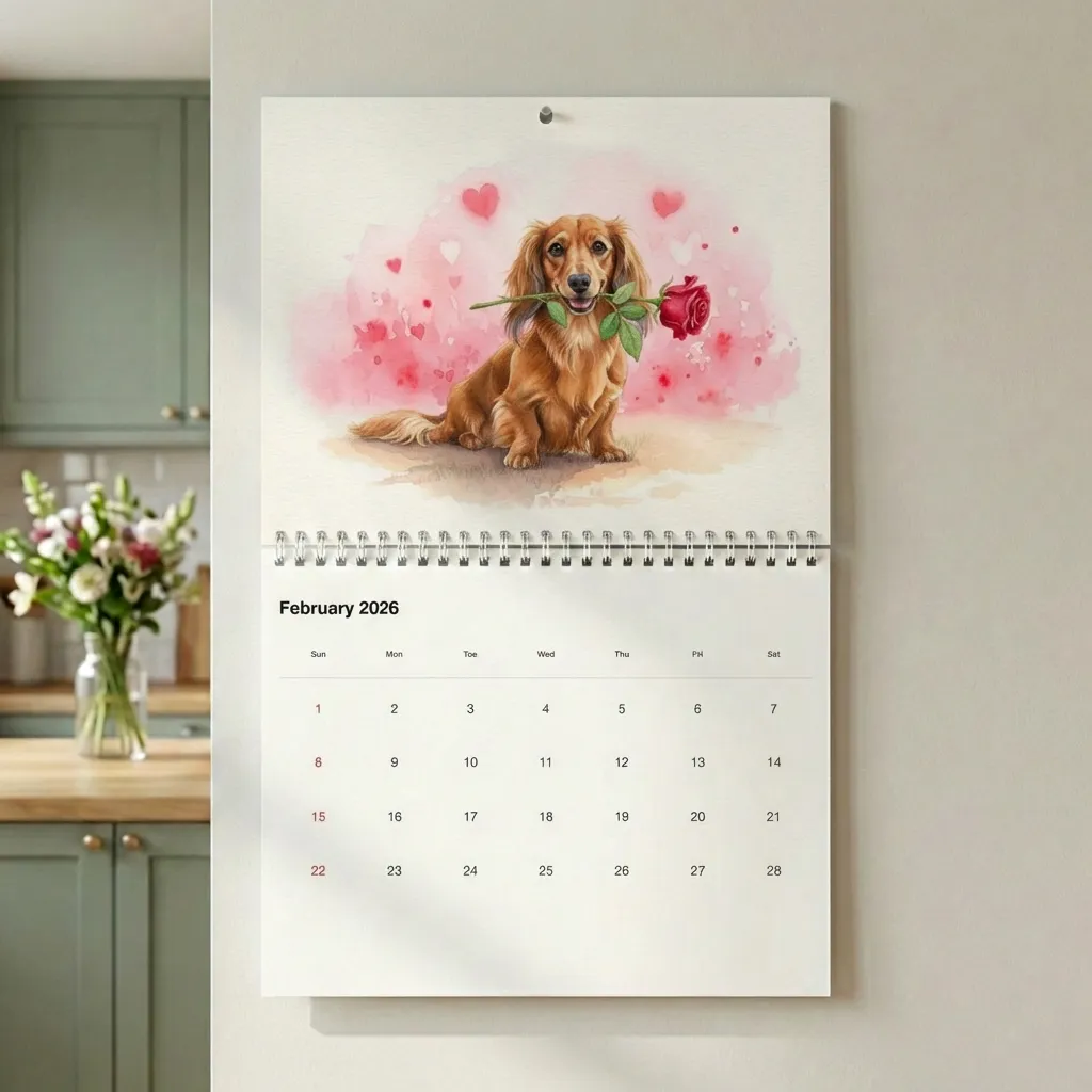 Custom pet calendar hanging on wall - feb