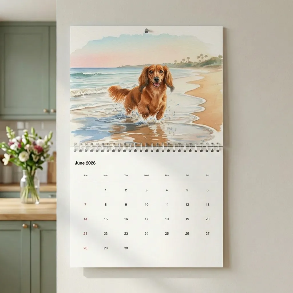 Custom pet calendar hanging on wall - jun